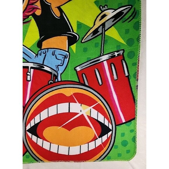 Vintage Disney Muppets Throw Blanket Fleece Animal On Drums 59" x 48" Clean - Picture 3 of 10